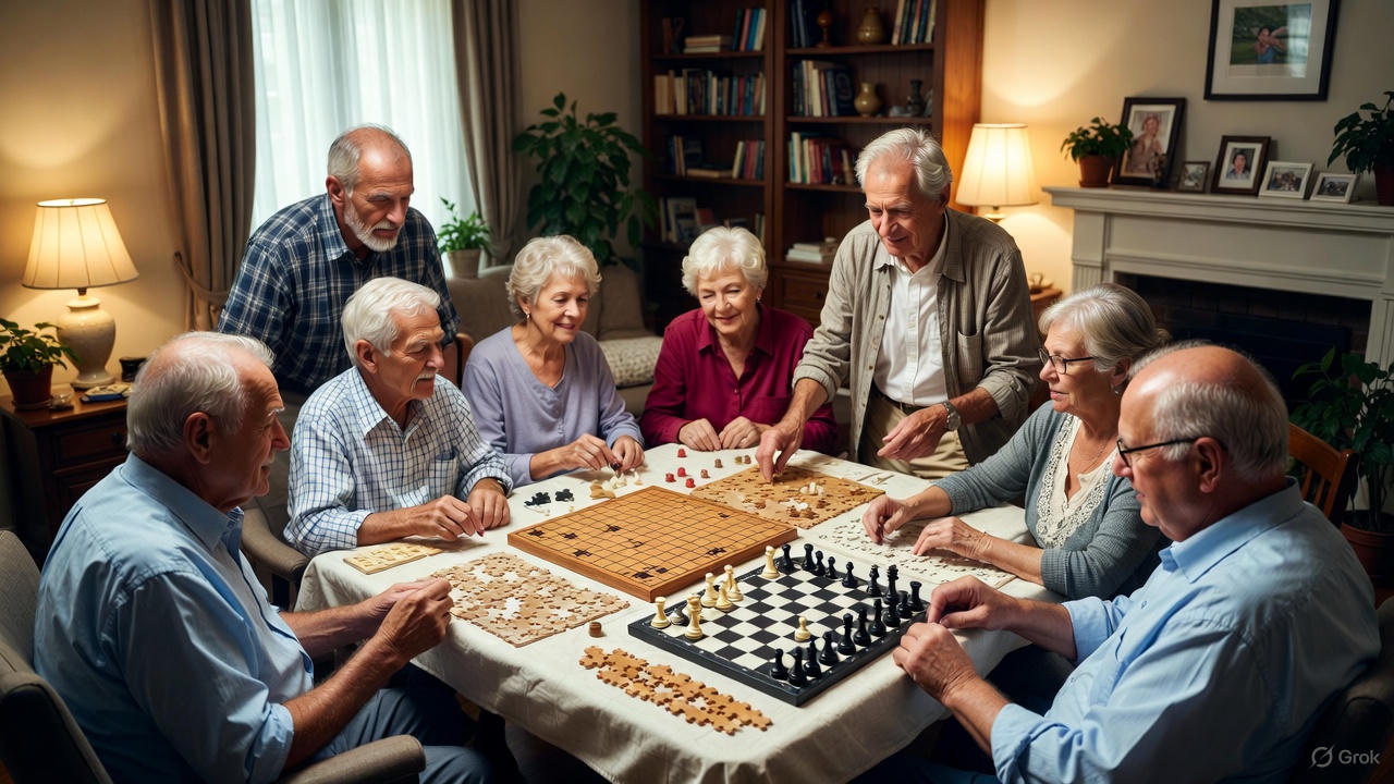 Seniors playing puzzle games